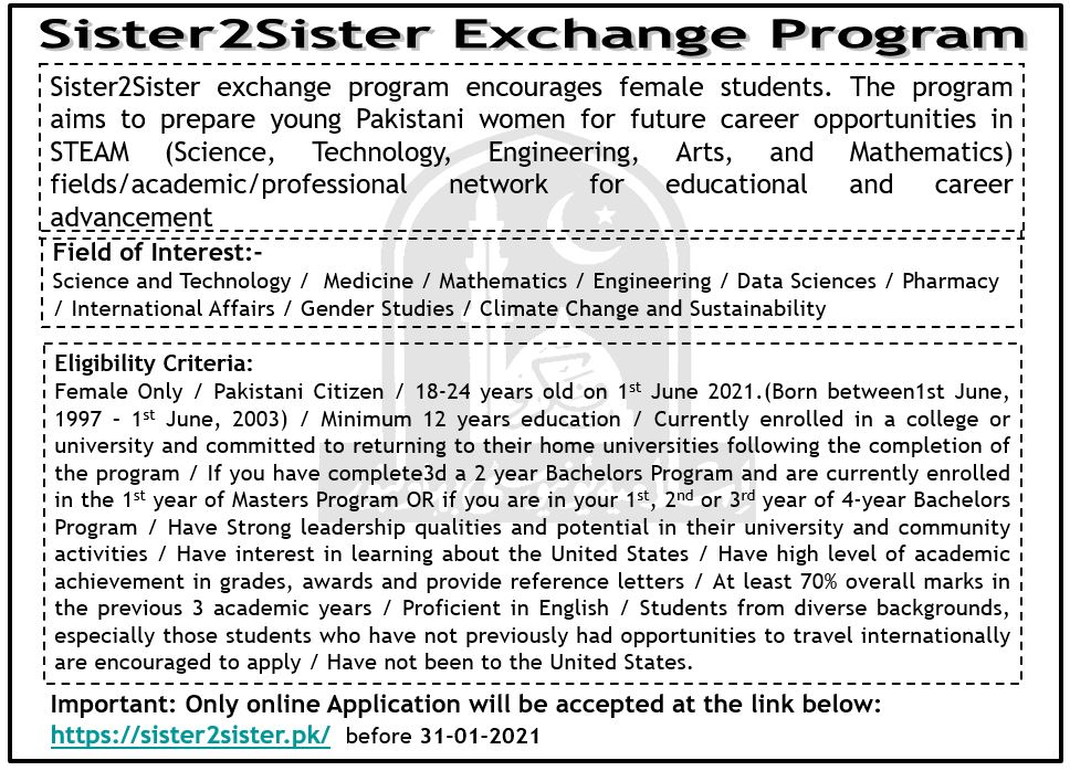 Sister2sister exchange scholarship program
