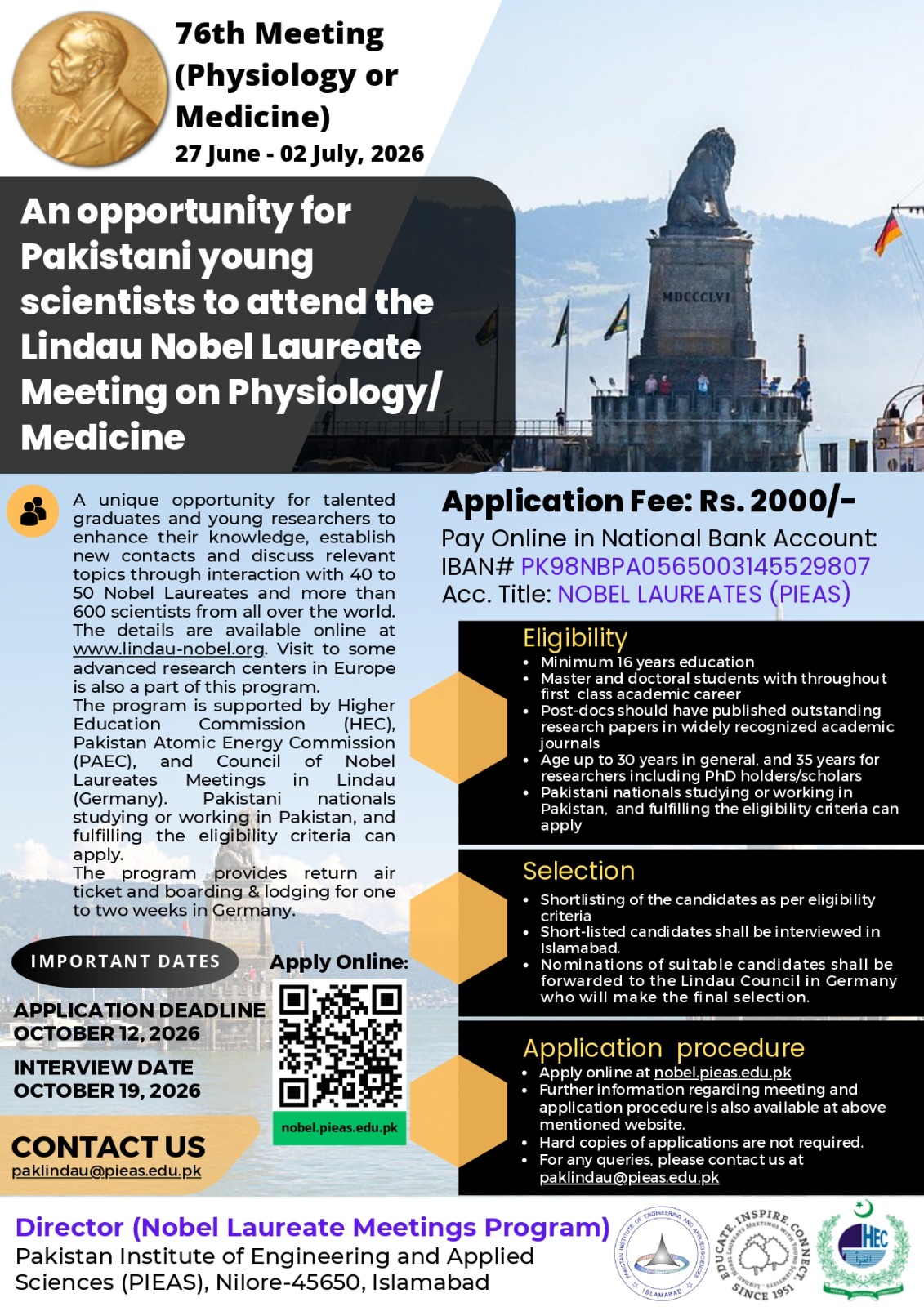 IUB Young Scientists Can Attend the Lindau Noble Laureate Meeting on Physiology / Medicine