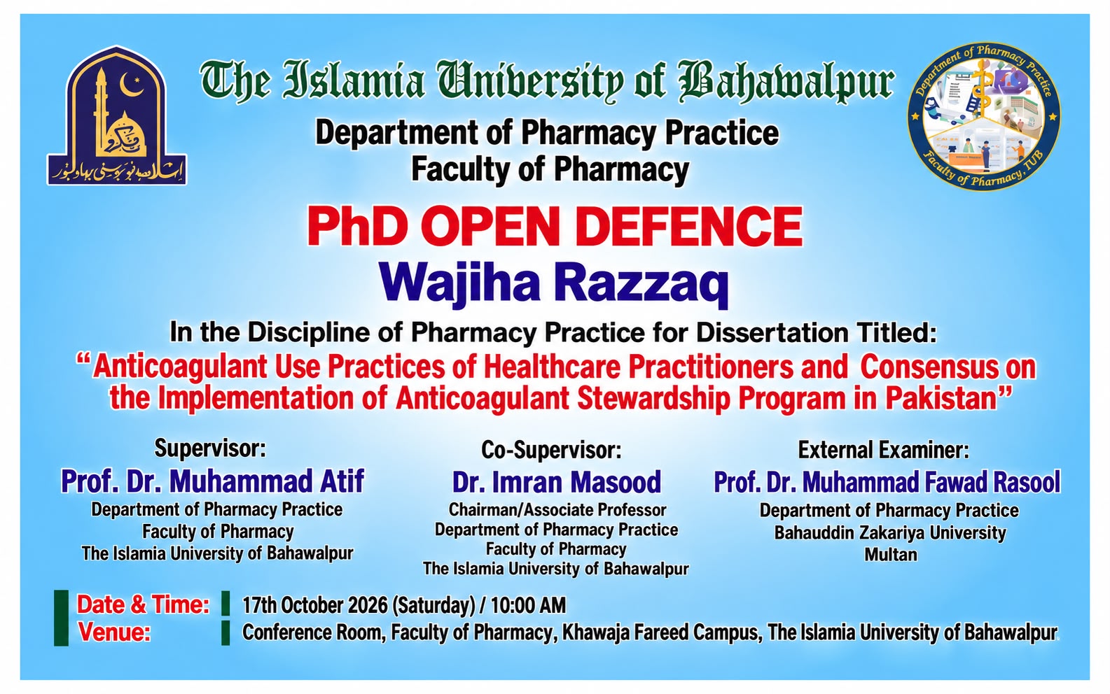 PhD Open Defense at Department of Pharmacy Practice, IUB