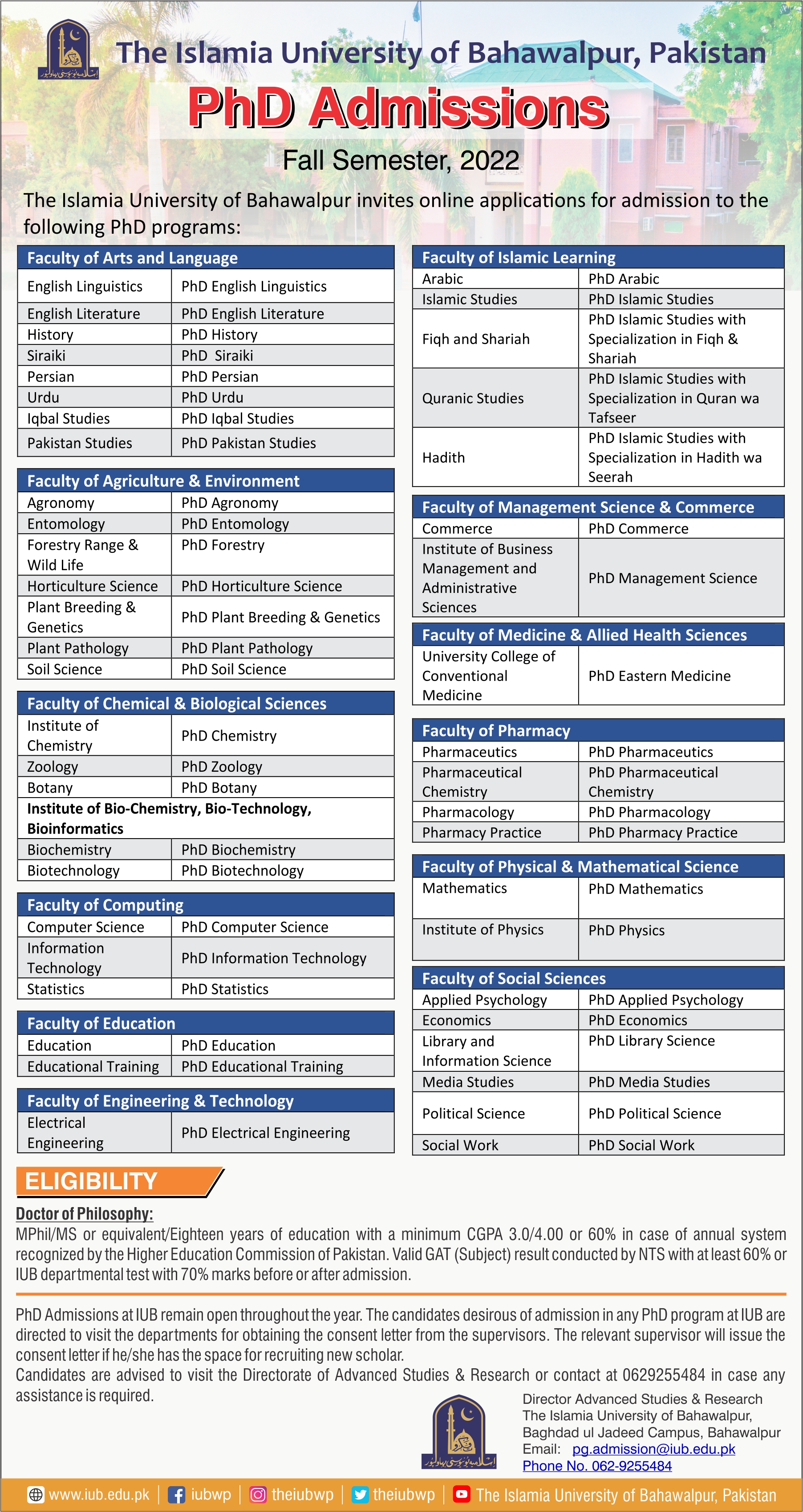 PhD Admissions-Fall Semester, 2022