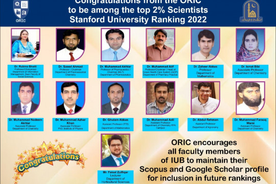 New great achievement of the Islamia University of Bahawalpur, 13 scientists included in world top 2%