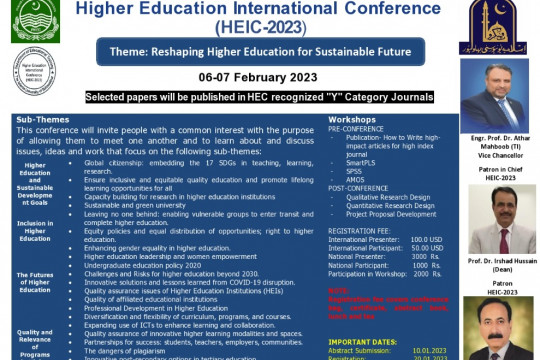 Higher Education International Conference (HEIC 2023) will be start on 06 February at Baghdad-Ul-Jadeed Campus, IUB