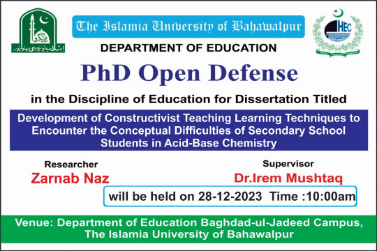 PhD open Defense at the Department of Education, IUB