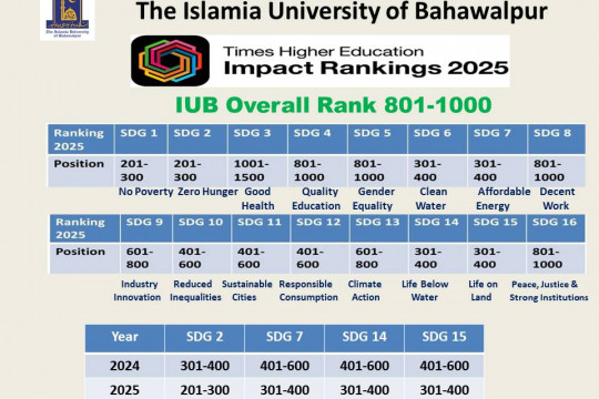 The Islamia University of Bahawalpur achieves major advancement in Times Higher Education Impact Rankings 2025