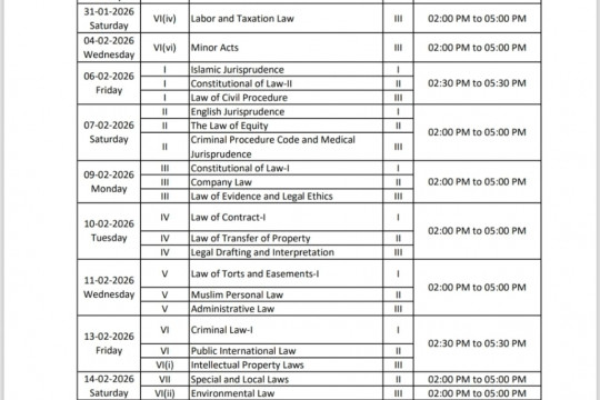 Date Sheet of LLB 3 years program Annual 2022