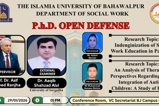 Open defense of two PhD Scholars from the Department of Social Work will be held on 29 Jan 2026.
