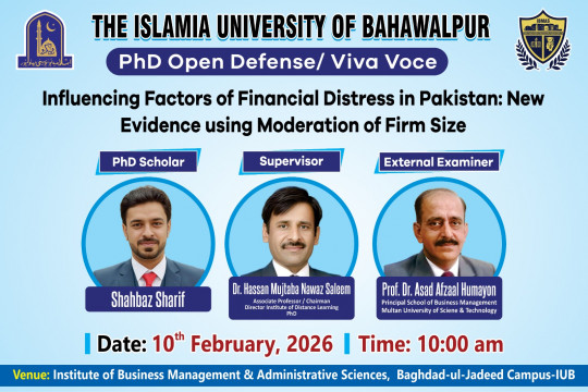 On February 10, 2026, IBMAS PhD Scholar Shahbaz Sharif will defend his thesis.