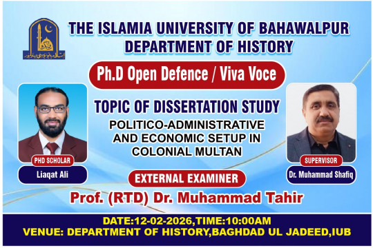 On February 12, 2026, two PhD scholars from Department of History will defend their thesis.