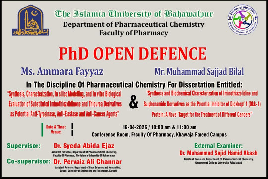Open defense of two PhD scholars from the Department of Pharmaceutical Chemistry will be held at 16 April 2026