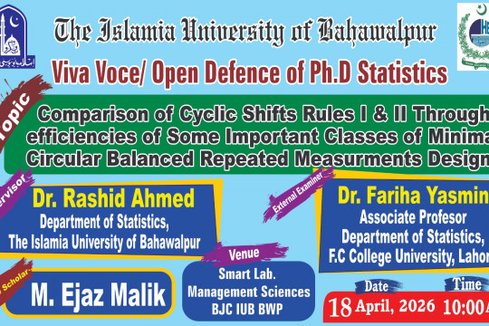 M. Ijaz Malik, a PhD candidate from the Department of Statistics, will have an open defense on April 18, 2026.