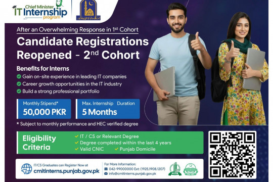 Chief Minister IT Internship Program (2nd Cohort) has officially reopened registrations
