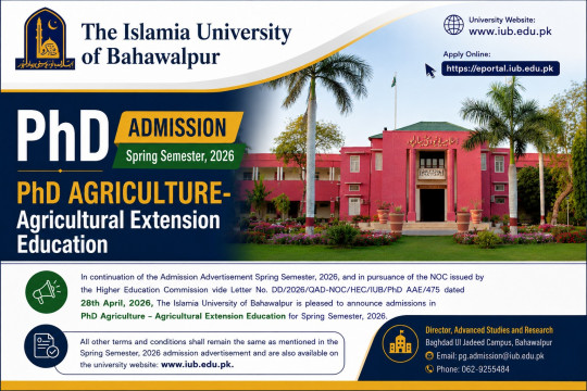 Admission Open Spring 2026: PhD Agriculture - Agricultural Extension Education