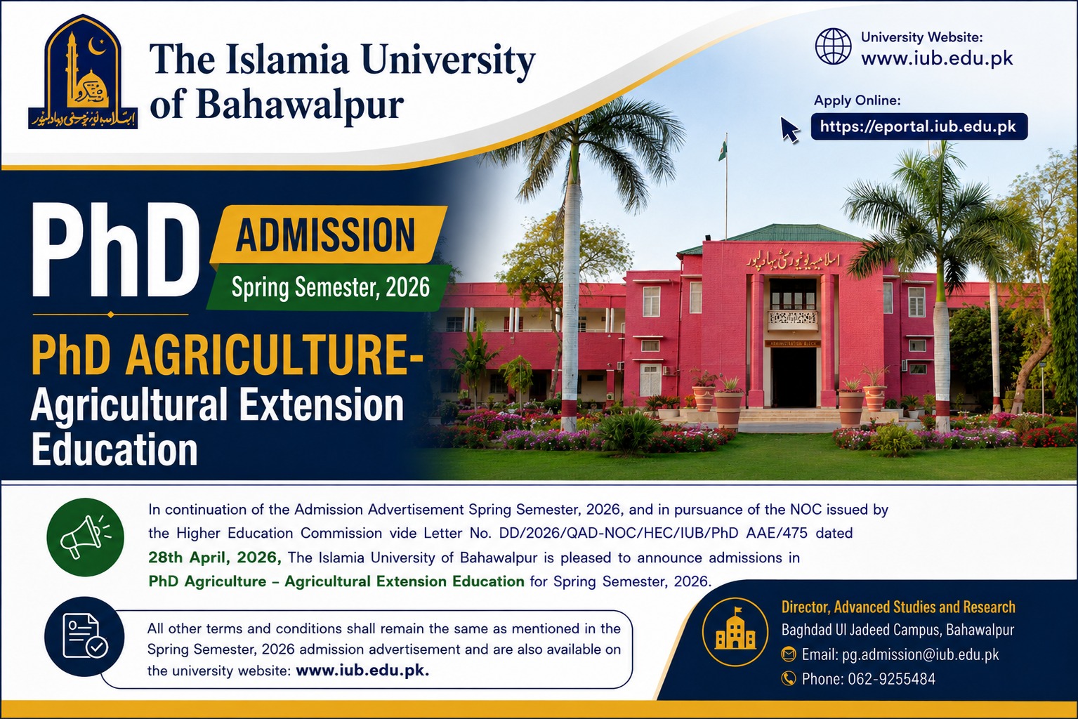Admission Open Spring 2026: PhD Agriculture - Agricultural Extension Education