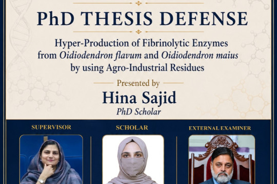 Hina Sajid, PhD scholar from IBBB, will publicly defend her thesis on July 24, 2026.