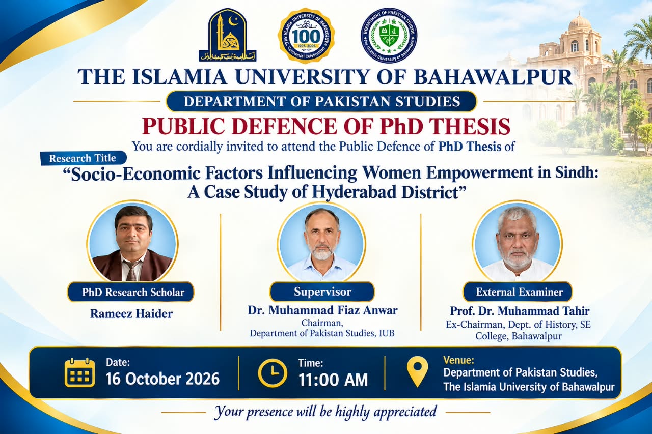 PhD Open Defense at Department of Pakistan Studies, IUB