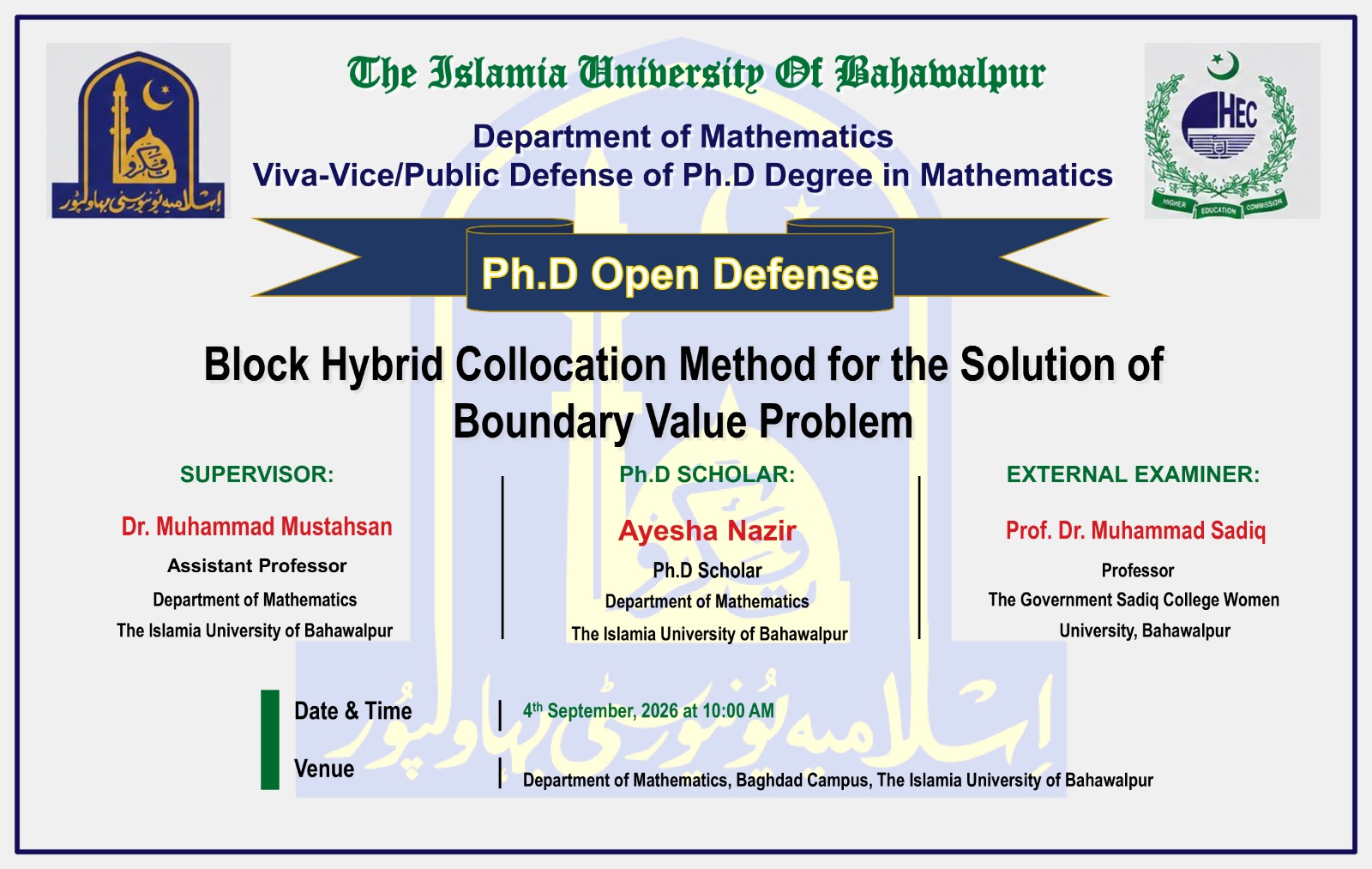 PhD open defense at Department of Mathematics, IUB