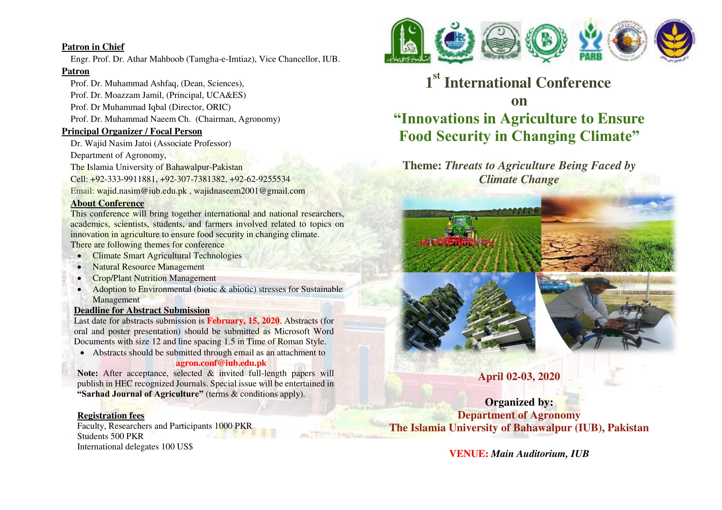 Agronomy International Conference IUB - Pakistan 2020
