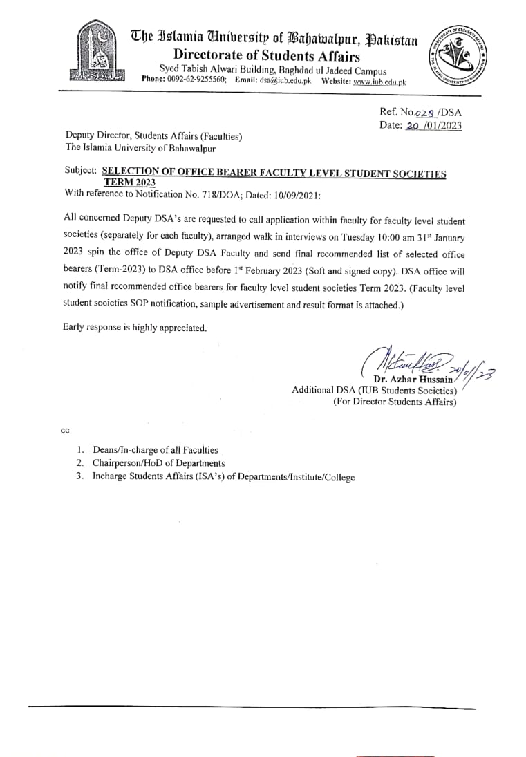 Notification Faculty Level Students Societies