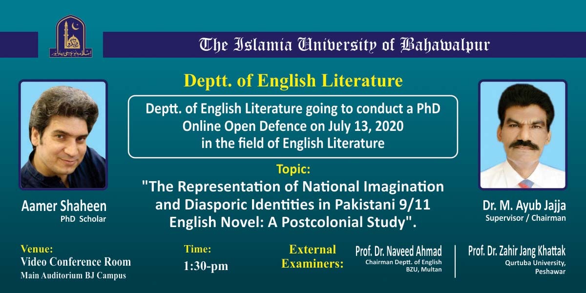 Department of English Literature is holding an online PhD open defence on 13th July 1pm