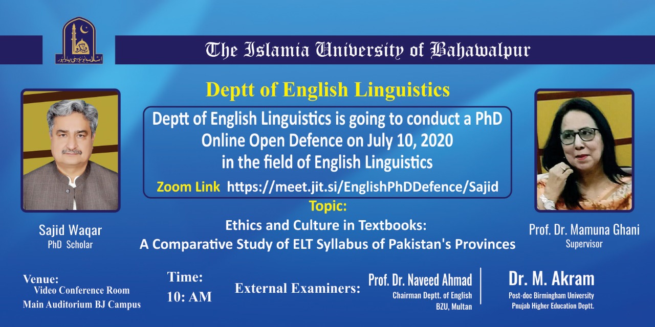Department of English Linguistics is holding an online PhD open defence on 10th July 10 am
