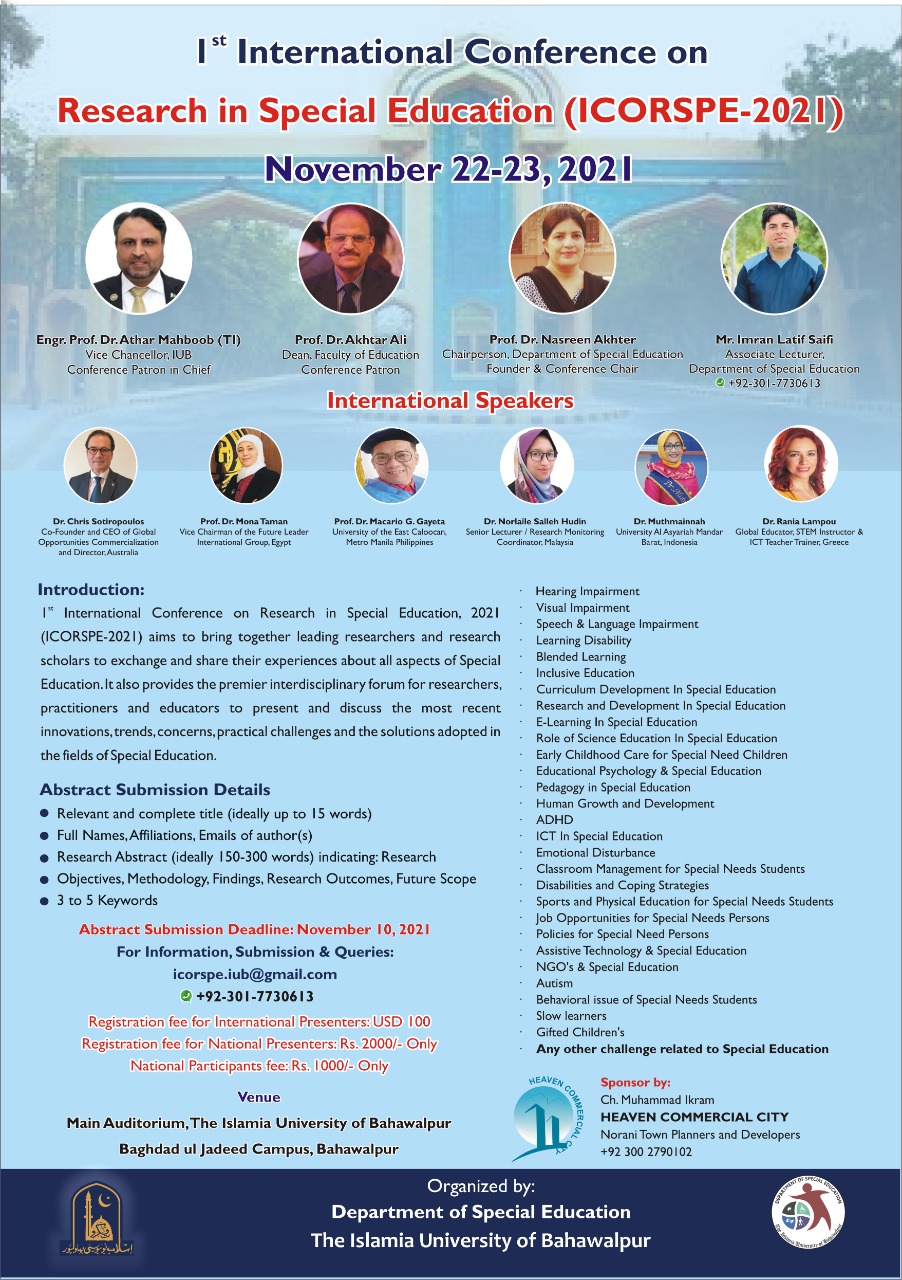 1st International Conference on Research in Special Education 2021
